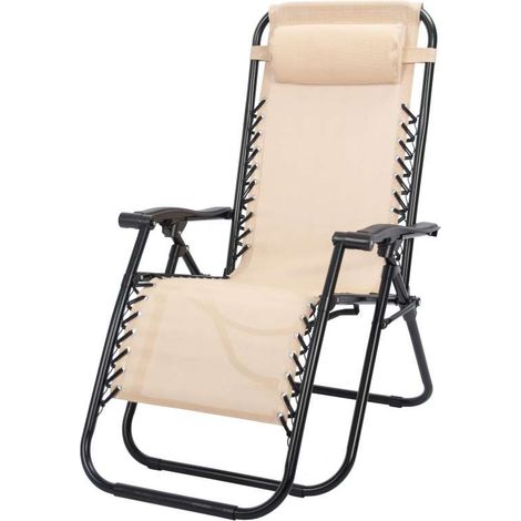 Sdraio da Giardino Reclinabile Pieghevole in Acciaio e Textilene Beige con Poggiatesta - Domo Mea
