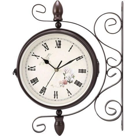 Horloge de Gare Noire à Double Face avec Support, Style Rétro, Grand Horloge de Station New York, Horloge Metal pour Salon, Cuisine, Chambres, horloges murales Vintage de Jardin décor