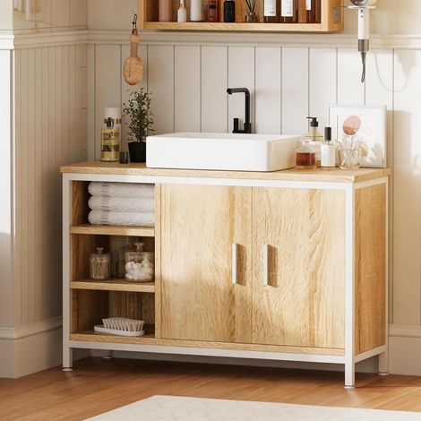 Bathroom Cabinet Under Sink 90cm with Doors and Shelves