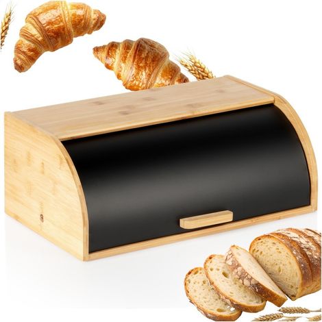 Boîte à pain en bambou noir, rangement de cuisine pour petits pains (1/5)