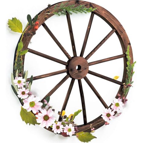 GOPLUS Roue en Bois 76x76x3,5CM Decoration au Jardin,Bistrot et Cave Ornement Vintage avec Grain Fin (1/5)