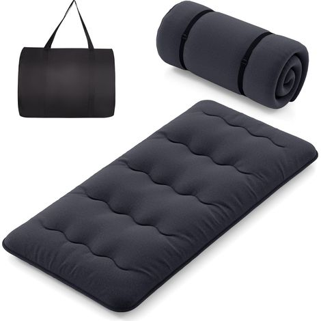 COSTWAY Materasso Futon Pieghevole, Materasso Portatile con Sacca da Trasporto per Camping, Materasso da Terra con Copertura Lavabile (Nero,200 x 90 cm) (1/5)