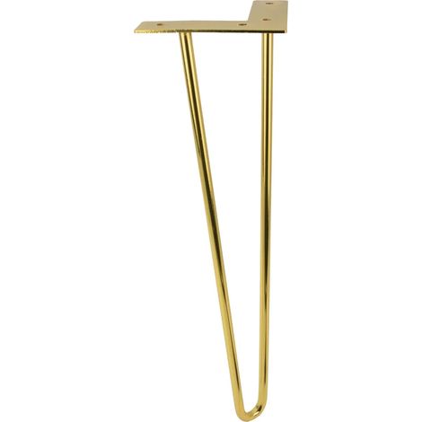 Möbelbeine im Haarnadel-Stil, 41 cm hoch, Doppelstab-Design, glänzend goldverchromt, robust und elegant, geeignet für moderne Möbelprojekte.