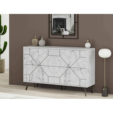 Dmora - Kommode Meridian, Wohnzimmerbuffet, Wohnzimmer-Sideboard, Moderne Küchen-Speisekammer, 123x35h62 cm, Weißer Marmor, mit verstärkter Verpackung (1/5)
