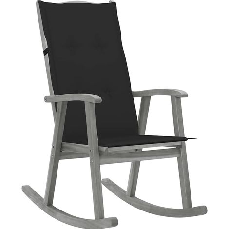 Chaise à bascule de jardin en bois d'acacia massif gris avec coussins noirs 57x100x117 cm - PANGIVO (1/5)