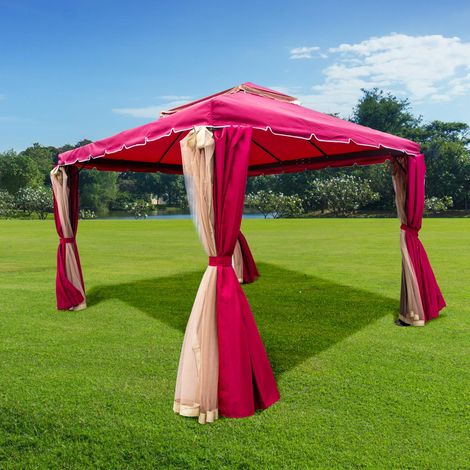 3x3x2.75m Red Gazebo with Nets Aluminium Frame and Powder coated Steel Roof (1/5)