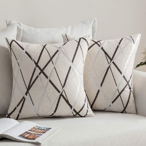 JSSEVN - Set of 2 Decorative Textured Woven Chenille Cushion Covers, Soft Modern Square Pillowcases, Concise Decoration, 50x50cm, Milky White (1/5)