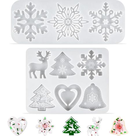 Molde de silicona navideño, 2 piezas. Moldes de resina navideños, molde de resina de silicona con copos de nieve, herramientas para hornear DIY, moldes de fondant, molde de jabón de resina para pastel