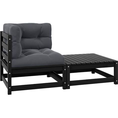 2-tlg. Garten-Lounge-Set mit Kissen Schwarz Kiefer Massivholz