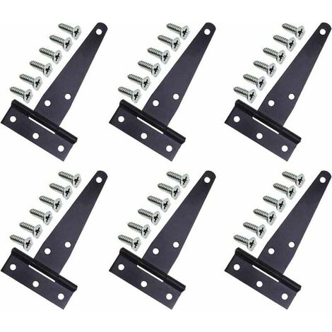 POTS Türbänder, 6er-Pack, schwarze T-Bänder, T-Bänder-Türhalterungen, robuste T-Bänder, inklusive 36 Schrauben für Fenster, Holztüren und Türen im mittelalterlichen Stil. (1/5)