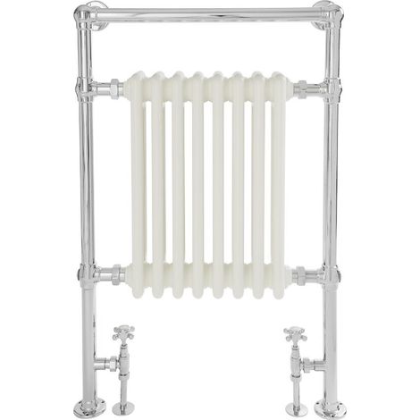 Milano Elizabeth 930mm x 620mm Heated Towel Rail Radiator with Cast Iron Style Insert - Chrome & White (1/5)