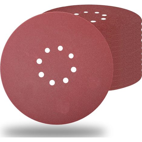 Paquet de 10 disques abrasifs pour cloisons sèches 8 trous grain 180 crochet et boucle en oxyde d'aluminium 9 pouces Aluminium (1/5)