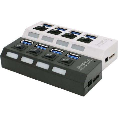 Hub USB 3.0 4 Ports Adaptateur Multiprise Alimentation avec Indicateur LED High Speed Ports Pour Ordinateur Tablette PC Noir (1/4)