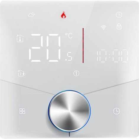 Thermostat WiFi intelligent Tuya, commande vocale, bouton de contrôle de température numérique hebdomadaire programmable avec couleur de lumière variable pour chauffage de chaudière à eau/gaz, (1/5)