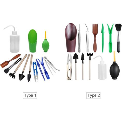 Kit de 13 Pièces pour Jardinage Miniature et Succulentes - Outils de Plantation Complets avec Arrosoir, Transplantoir, Râteau, Ciseaux et Brosse - Idéal pour Bonsaïs et Plantes d'Intérieur (1/5)