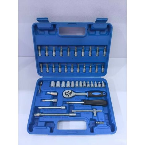 Ensemble de Clés à Cliquet 46 Pièces, Jeu d'Outils de Réparation Automobile Multifonction avec Boîte en Plastique Bleue, Kit d'Outillage Mécanique pour Garage et Usage Domestique