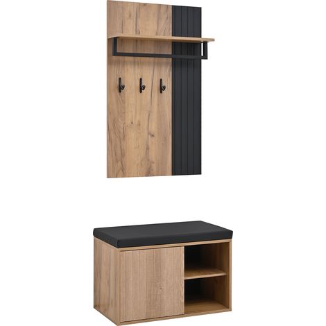 Mueble de entrada con zapatero, 2 puertas y 3 ganchos, 70 x 36 x 146 cm (1/5)