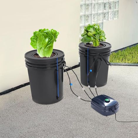 2 Stück rundes Fass Bodenloses Anbausystem, komplettes Hydrokultursystem, 12W Luftpumpe für Pflanzen und Blumen