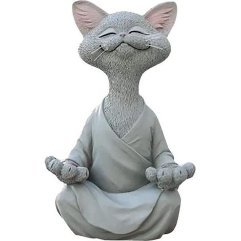 Bouddha Chat Statue,Yoga Bouddha Zen Chat Méditation Chat Statue,Statue de Chat Zen Happy Cat Buddha Extérieure Pelouse Décoration