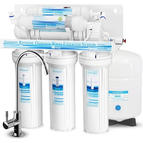 Système de filtre à eau potable à osmose inverse en 6 étapes avec filtre de reminéralisation alcalin pH+-75 GPD Purificateur d'eau sous évier avec filtre alcalin pH + (1/5)