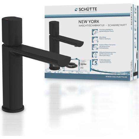 Mitigeur lavabo avec bonde de vidange, mitigeur avec vanne pop-up, robinet de salle de bain, mitigeur monocommande pour salle de bain, Noir (1/5)