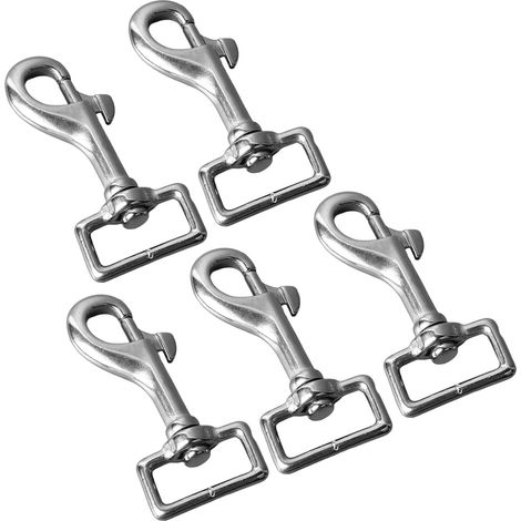 Lot de 5 mousquetons à queue carrée de 27 mm, pivotants à 360°, en acier inoxydable 316, pour ceinture ou laisse de chien. (1/5)
