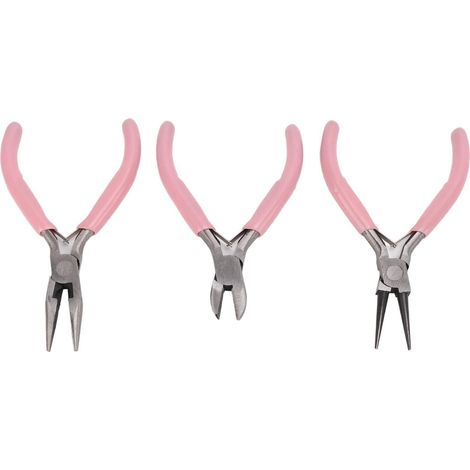 Pinces à Bijoux Poignée de Bricolage Accessoires en Acier au Carbone Outils Ensemble Rond Diagonal 3 Pièces Rose - (1/5)