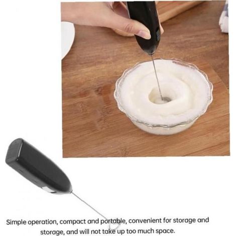 Batteur à Oeufs - Mélangeur Électrique Portable pour Lait et Boissons - Acier Inoxydable et Plastique - Noir - 1 Pièce (1/4)