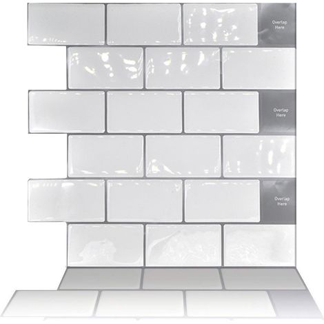 Pack de 10 pegatinas de pared imitación azulejos, diseño de ladrillo 3D, 30 x 30 cm, color blanco