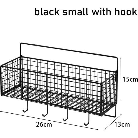 (Petit crochet noir) 1 étagère de rangement suspendue pour salle de bain, fixation murale, organisateur de shampoing, gel douche et maquillage, sans perçage (1/5)