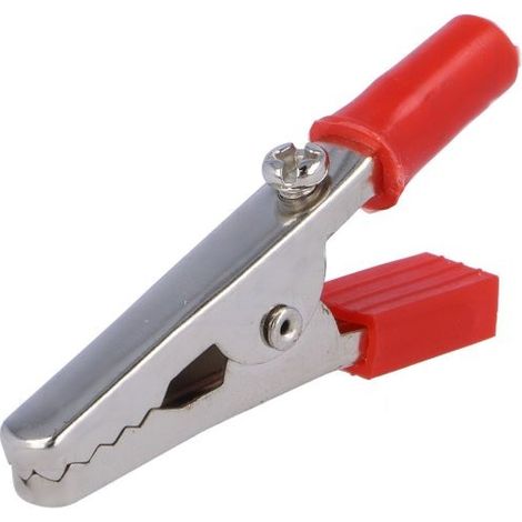 Vorisolierte Krokodilklemme 55mm Banane 4mm ROT