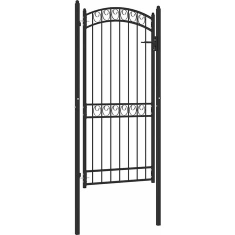 Portail de Clôture Porte Portillon Portail de jardin avec dessus arqué Acier 100x200 cm Noir 97394 (1/4)