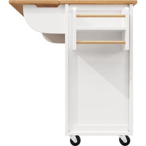 Îlot de cuisine, buffet avec rangement, 120x73(45)x93cm, chariot extensible à roulettes, porte-serviettes, étagère à épices, tablettes ajustables, deux portes, quatre tiroirs, blanc/noir (1/5)