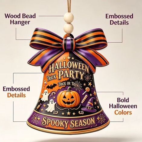 Halloween Acrylic Bow Tricolor Pumpkin Bell Decoration Witch Pumpkin Bat F - Bow Tricolor Pumpkin Bell - 8cm