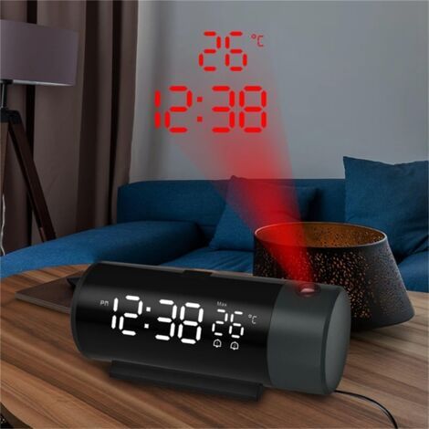 Sveglia digitale doppia con proiettore LED, termometro, funzione snooze, rotazione 180°, adatta per scrivania e comodino, caricatore USB (1/4)