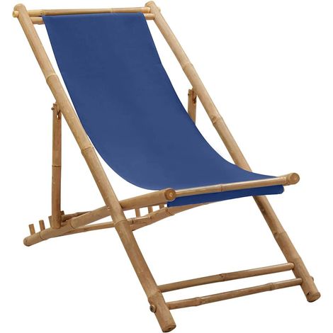vidaXL Silla de playa de bambú y lona azul marino (1/5)