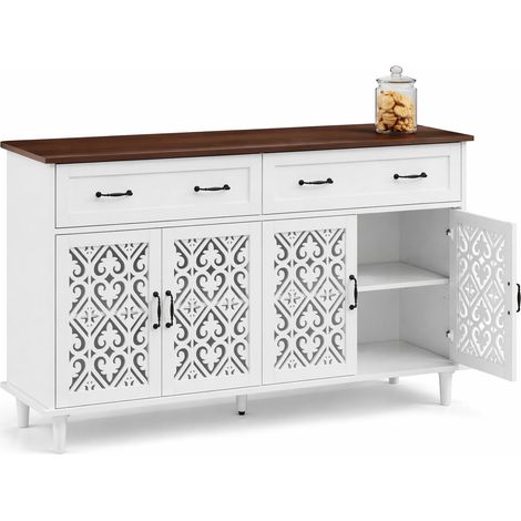 Buffet vintage à 4 portes et 2 tiroirs, portes sculptées décoratives, plateau contrasté en bois, étagères réglables et pieds stables pour salon CHICFURN (1/5)