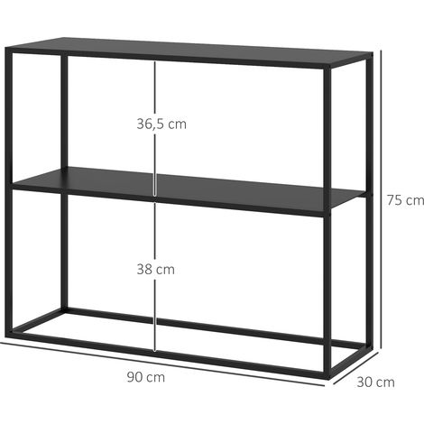 Table console table d'appoint d'entrée minimaliste industrielle 2 étagères 90 x 30 x 75 cm acier noir (1/5)