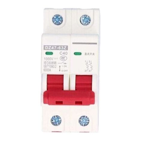 Disjoncteur DC Miniature 2P pour Système Solaire PV, Isolateur Montage Rail Din 1000V 40A (DZ47-63Z C40) (1/4)