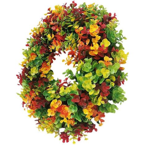 Couronne d'eucalyptus artificiel (1 pièce) pour décoration intérieure, guirlande de feuilles colorées avec pendentif (1/5)
