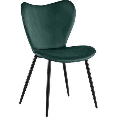 Silla de comedor x1 respaldo redondeado en forma de mariposa en terciopelo verde estructura de metal negro de cuatro patas 100007524 (1/5)