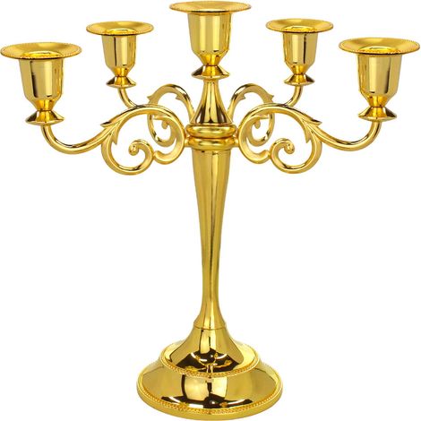 Bougeoirs en métal, lot de 5, adaptés à la maison, aux mariages, aux événements et aux fêtes/festivals, couleur or.