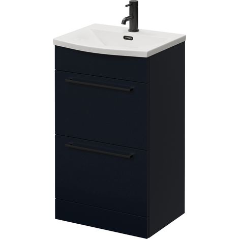Napoli 390 Deep Blue 500mm 2 Drawer Vanity Unit with Arc Basin - 500mm - Matt Black 320mm Handle