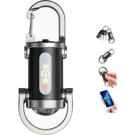 Ultrahelle LED-Taschenlampe, USB-C-aufladbar, Selbstverteidigung, wasserdicht, 7 Modi, Schlüsselanhänger-Taschenlampe für Camping, Outdoor-Aktivitäten, Notfälle und Angeln