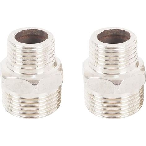2 raccords hexagonaux réducteurs à filetage mâle BSP 3/4" vers 1/2", en acier inoxydable 201, pour tuyauterie industrielle, eau. (1/5)