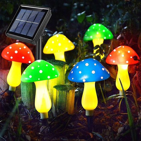 Guirlande lumineuse solaire champignon à LED pour jardin, à planter sur une terrasse ou une allée. (1/5)