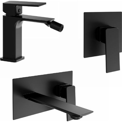 Set Miscelatori con Lavabo ad Incasso, Bidet senza Scarico e Incasso Doccia monocomando in Ottone Nero Opaco Mod. Ingrid (1/3)