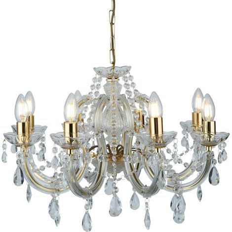 Searchlight Marie Therese - Lustre en cristal à 8 ampoules au fini laiton poli, E14 (1/3)