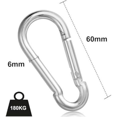 Set mit 12 Karabinern, Φ660 mm, Maximale Belastung 180 kg, Rostbeständig, Verzinkte Kletterhaken, Karabiner für Schlüsselanhänger, Hängematten, Camping, Angeln, Markisen usw. (1/4)