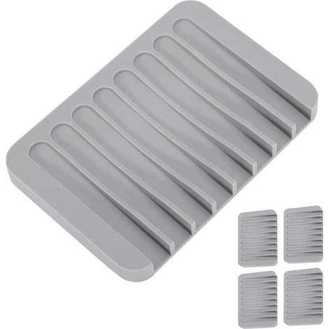 Lot de 4 porte-savon en silicone auto-vidage pour salle de bain, douche, design antidérapant pour salle de bain, cuisine, compteur Gris, 11.5 x 8 x 1 (1/5)
